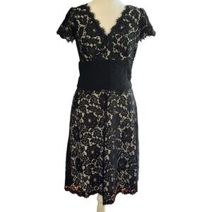 Tadashi Collection Black Lace Beaded Midi Dress with Wide Waistband size 6